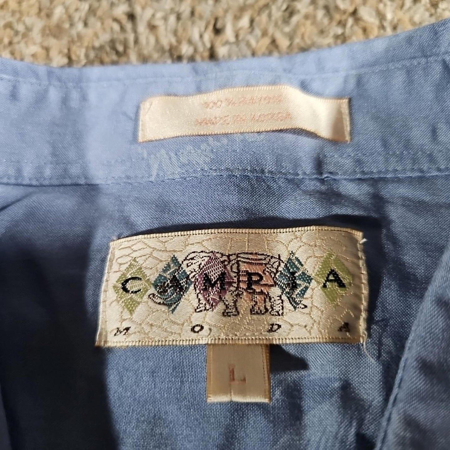 Campia Moda L 100% Rayon Blue Palm Trees Hawaiian Button Up
