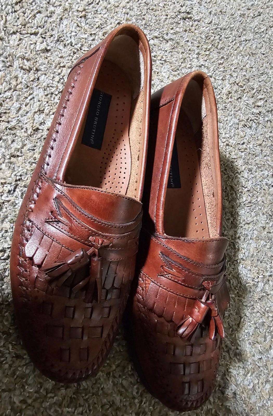 Giorgio Brutini Tassel Kiltie Woven Loafers Brown Shoes 10D