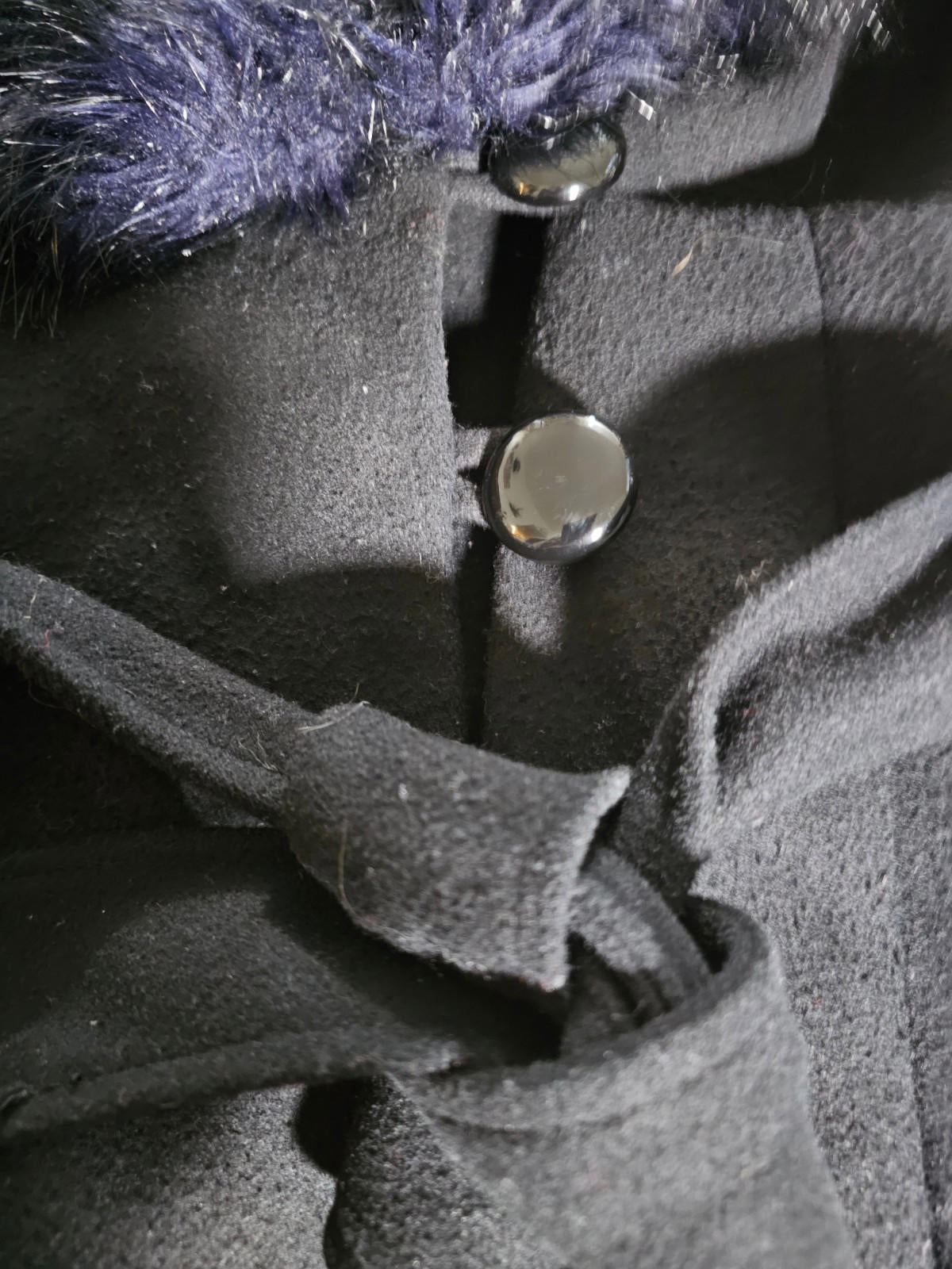 H&M Purple Black faux fur trim wool coat US 8