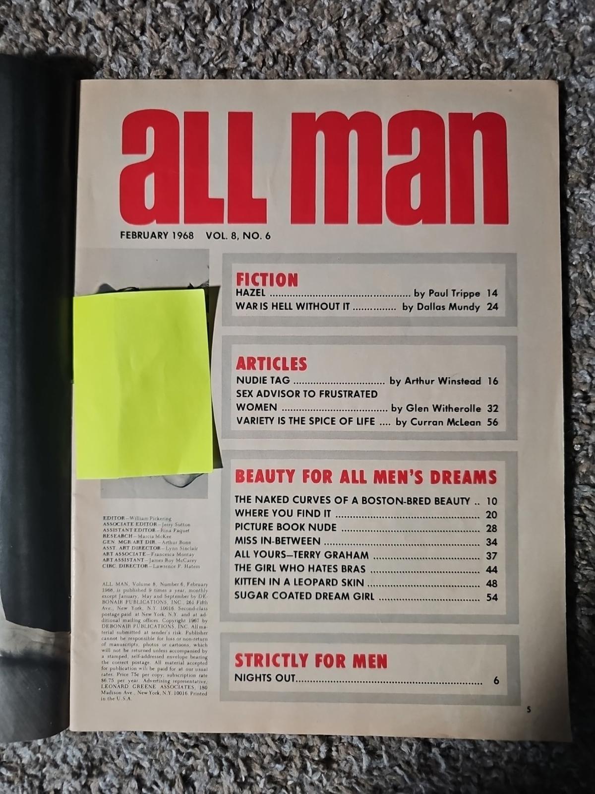 All Man Magazine Vintage February 1968