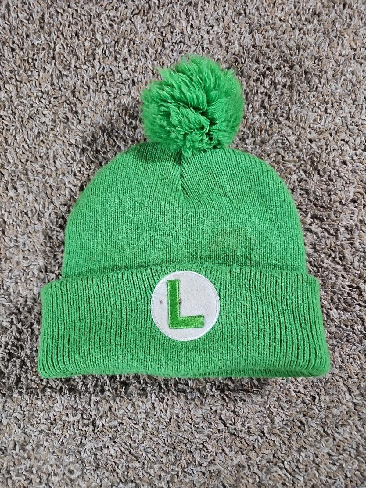 Super Mario Luigi Green Winter Stocking Hat Beanie Poof Pom