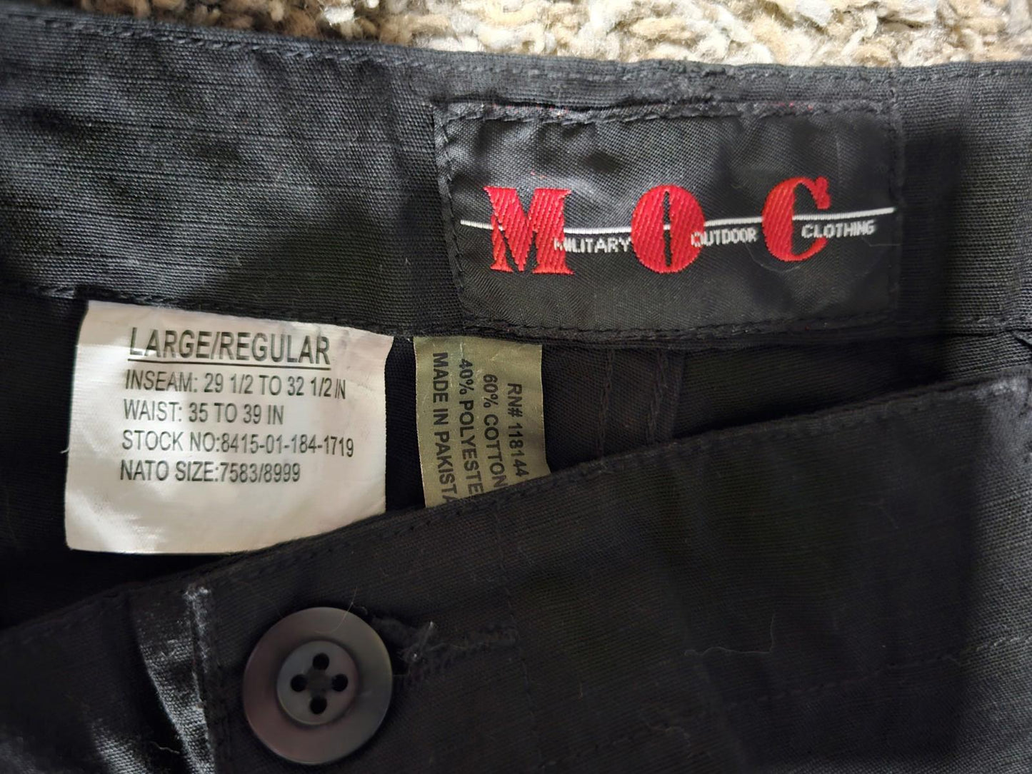 MOC Military Outdoor Clothing Ripstop Cargo Pants Black L