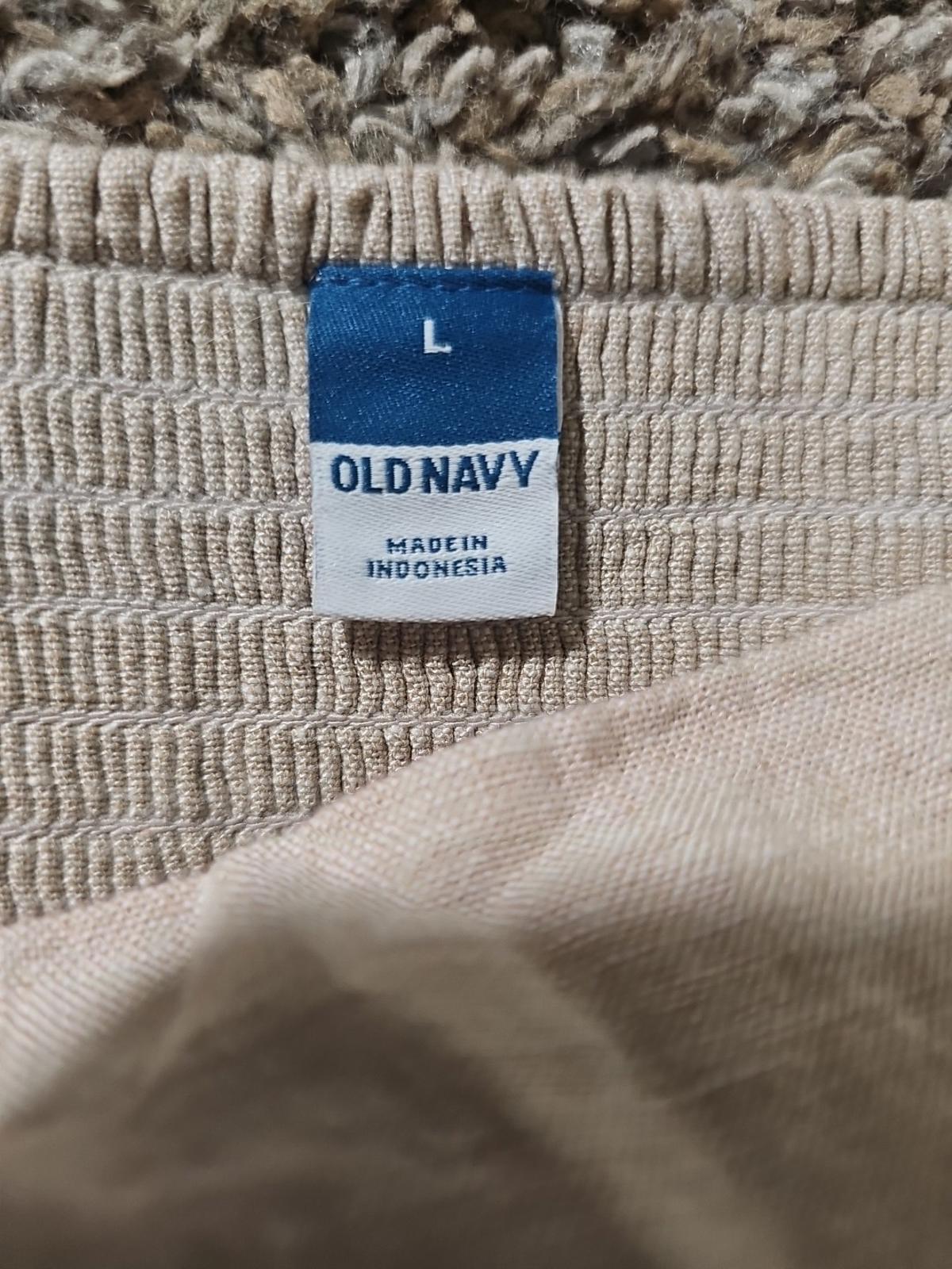 Old Navy Ruffled Smocked Cream Linen Blend Dress Neutral Capsule Minimalist Sz L