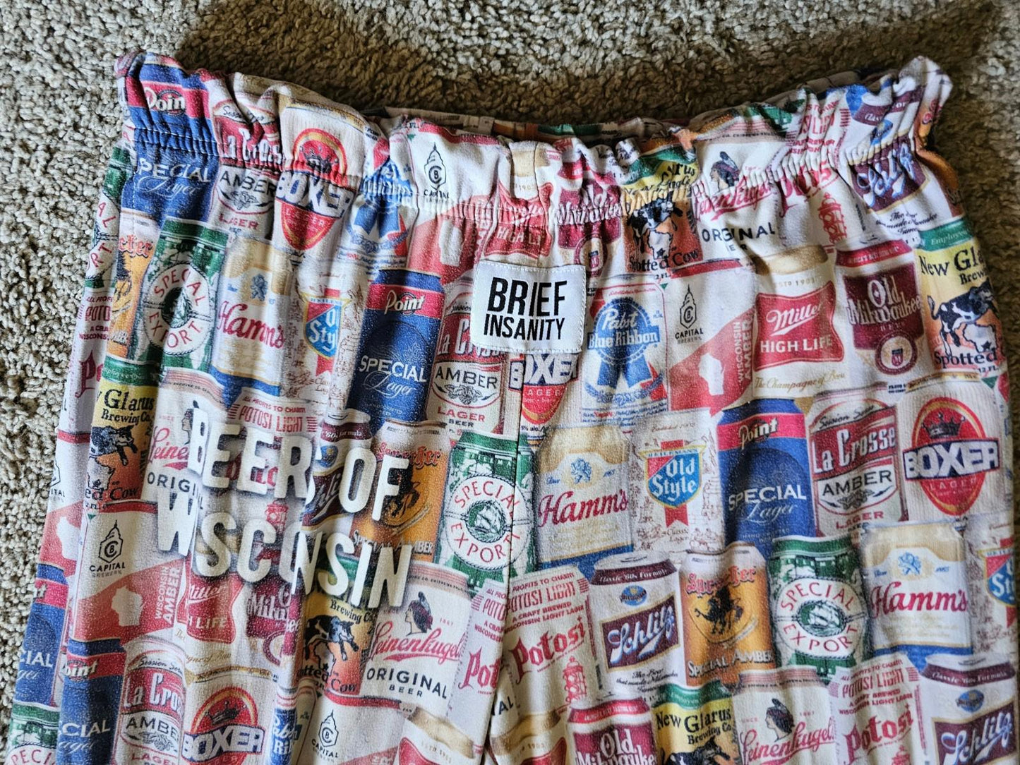 Brief Insanity Lounge Pants S Pockets Beers of Wisconsin No Drawstring