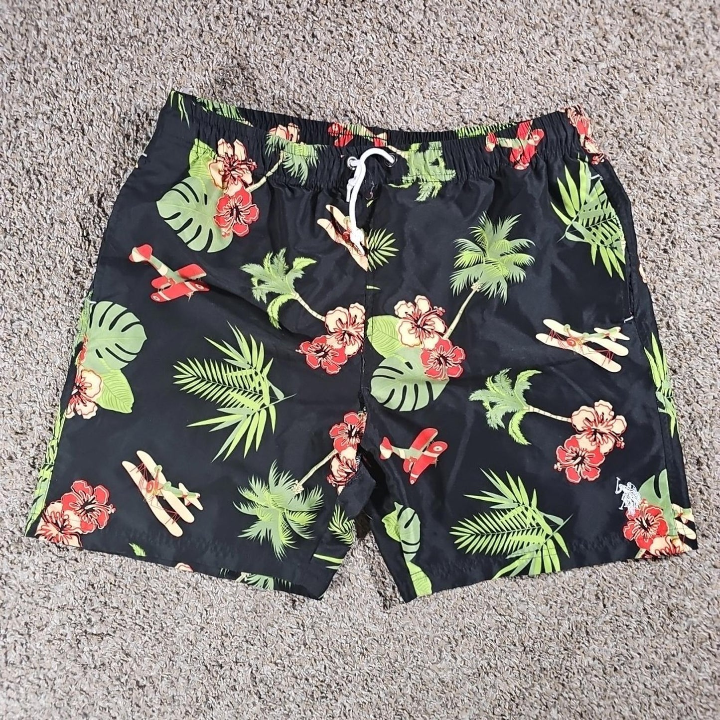 Men's U.S POLO ASSN Floral Planes Mesh Lined Swim Trunks Board Shorts Size XL