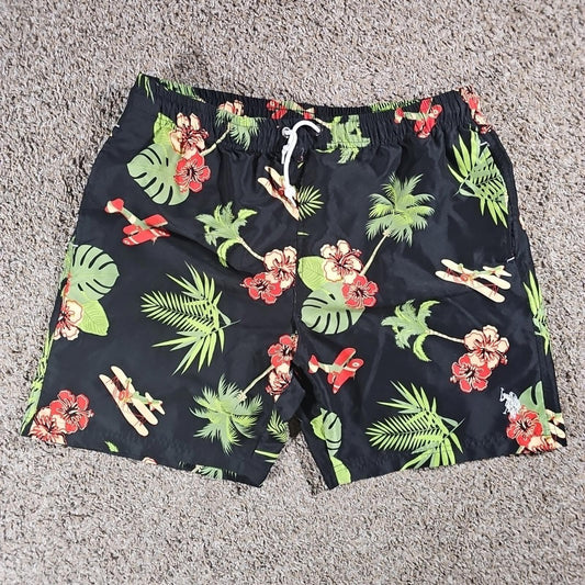 Men's U.S POLO ASSN Floral Planes Mesh Lined Swim Trunks Board Shorts Size XL