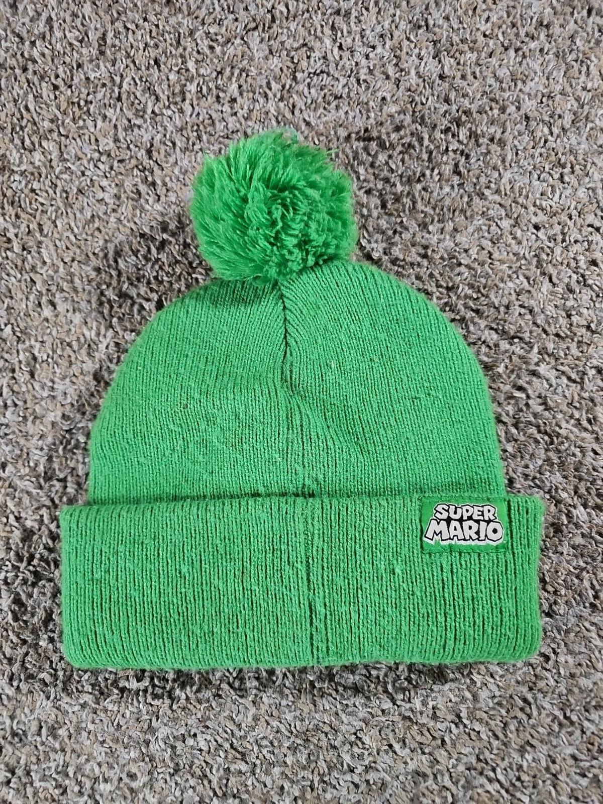Super Mario Luigi Green Winter Stocking Hat Beanie Poof Pom