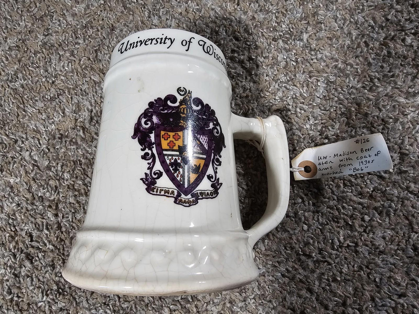 university of wisconsin vintage 30s-50s Sigma Alpha Epsilon coat of arms stein