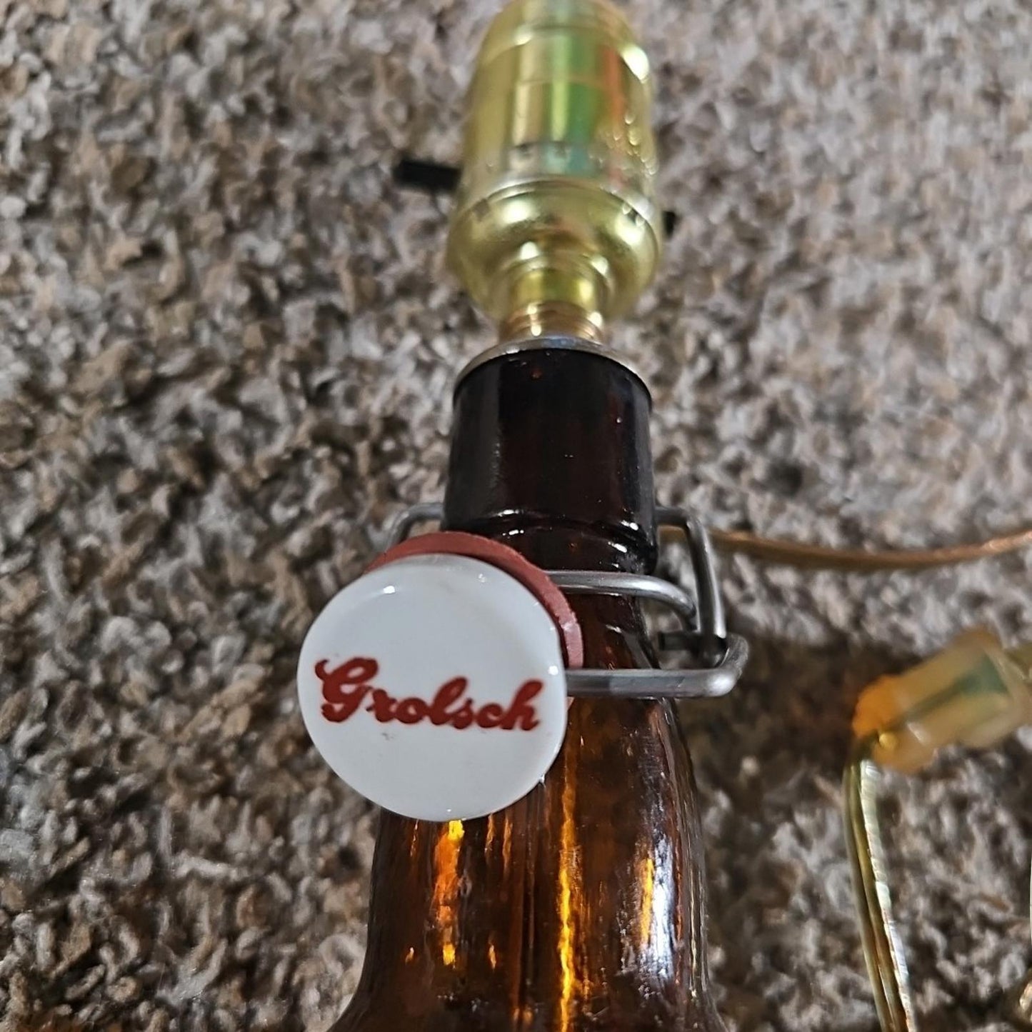 GROLSCH amber brown lager glass beer bottle with porcelain swing top Turned LAMP
