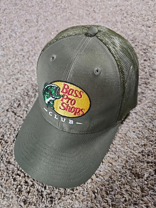 Bass Pro Shops CLUB Olive Green Mesh Trucker Snapback Hat