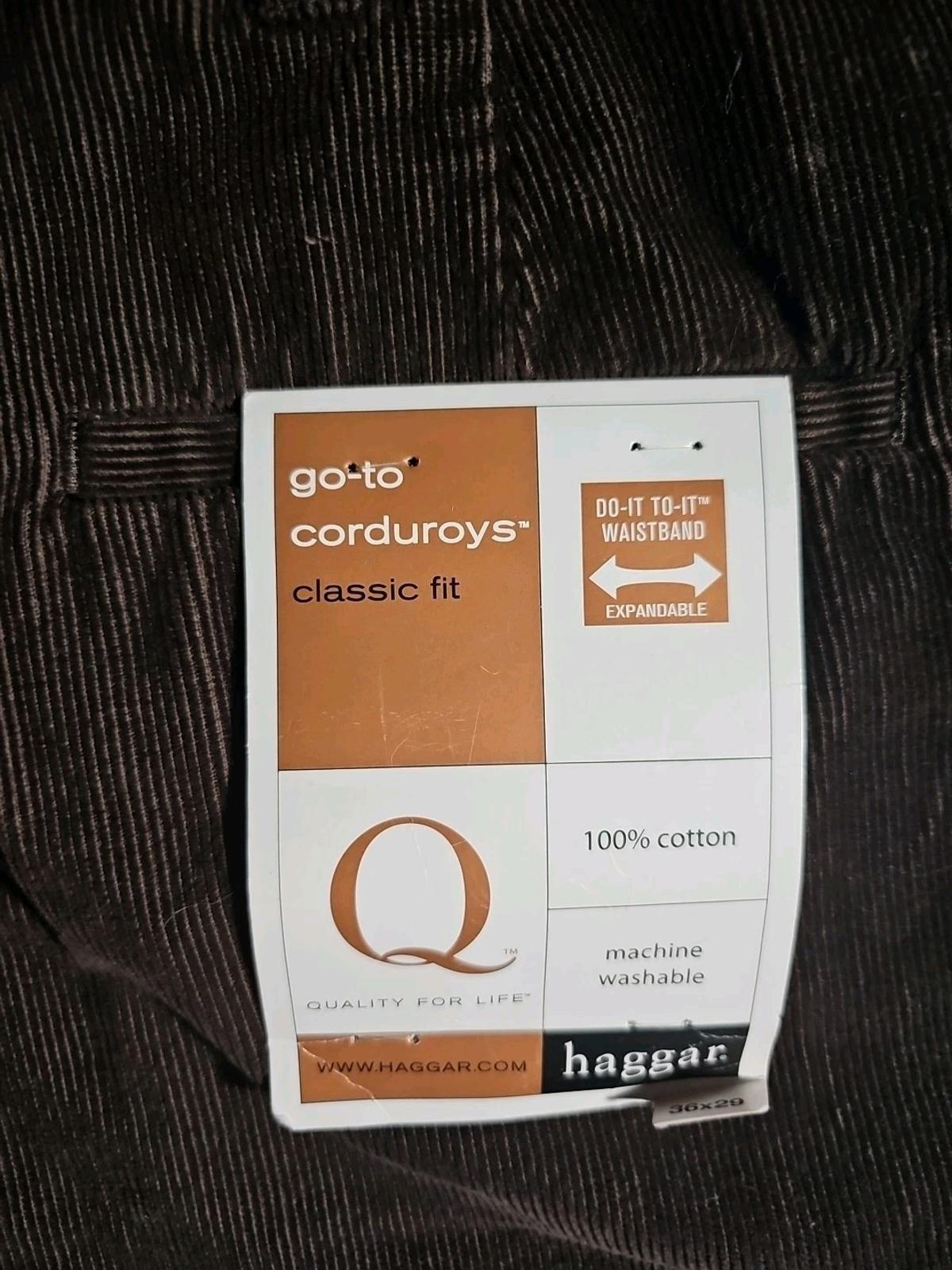 HAGGAR Q Quality For Life Brown Corduroy Pants 36x29 NWT NWD
