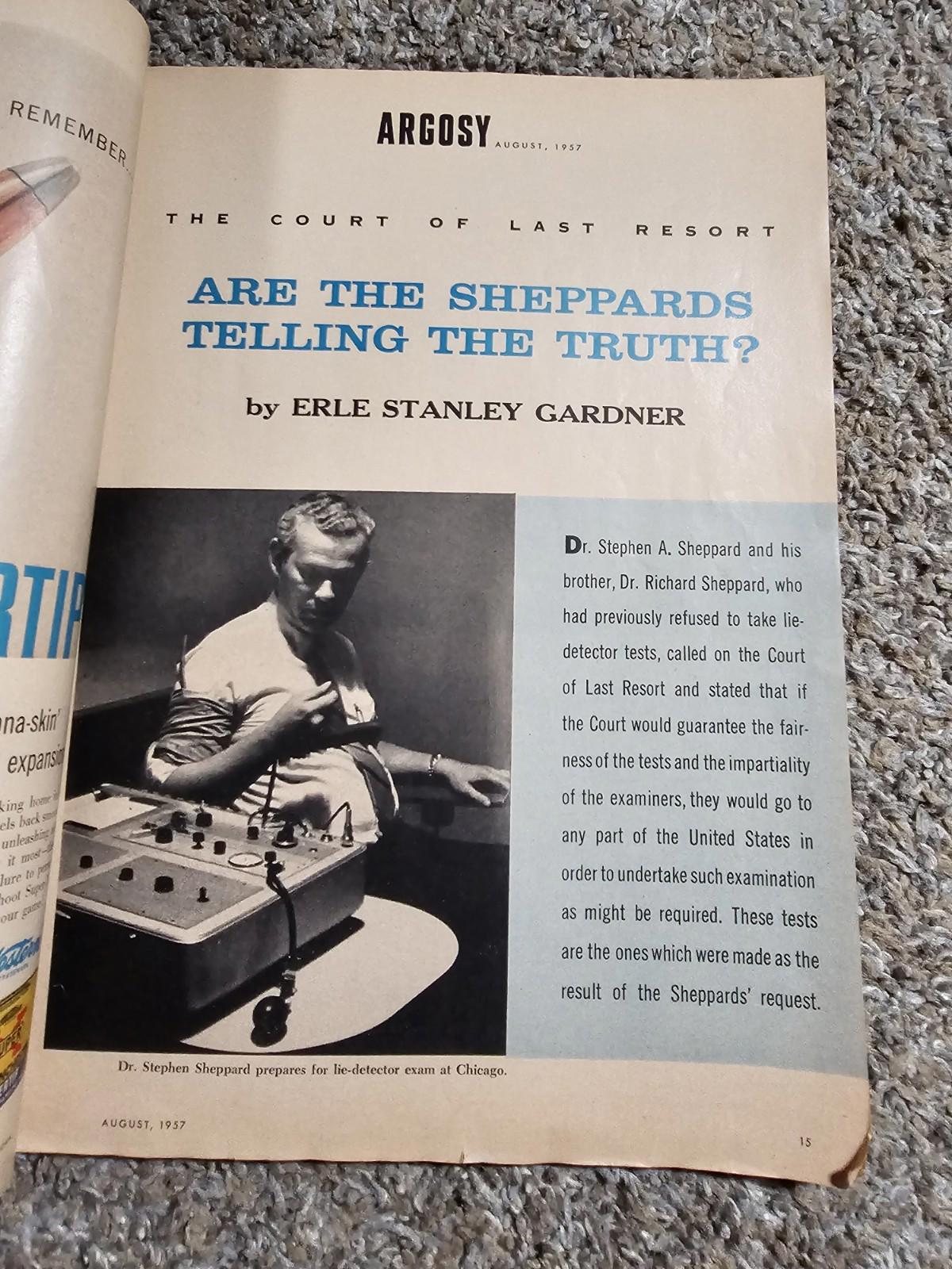 ARGOSY MAGAZINE AUGUST 1957 ERLE STANLEY GARDNER SAM SHEPPARD BILLY GRAHAM CIA
