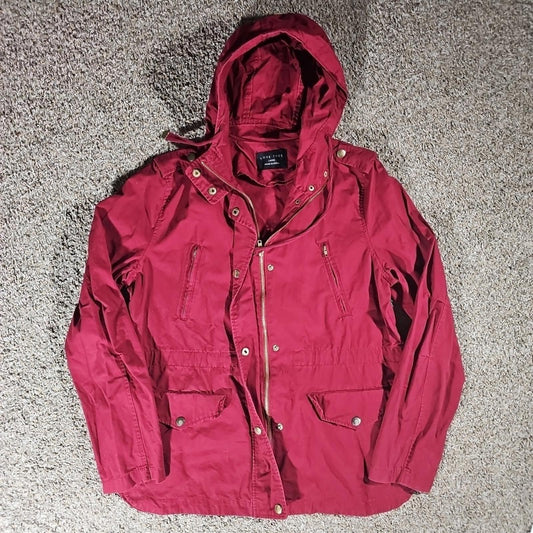 Love Tree Large Burgundy Hood Parka Coat Cotton Snap Zip