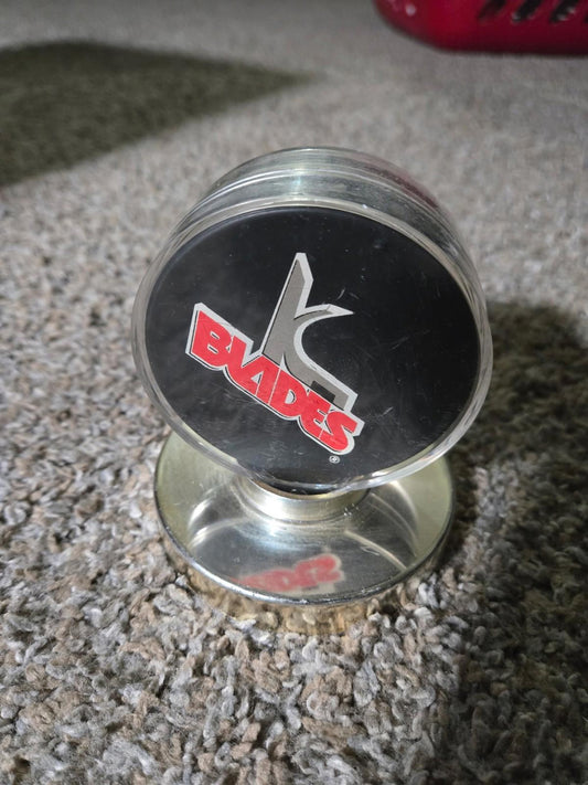 VINTAGE Kansas City BLADES - IHL HOCKEY PUCK In Glas Co Case