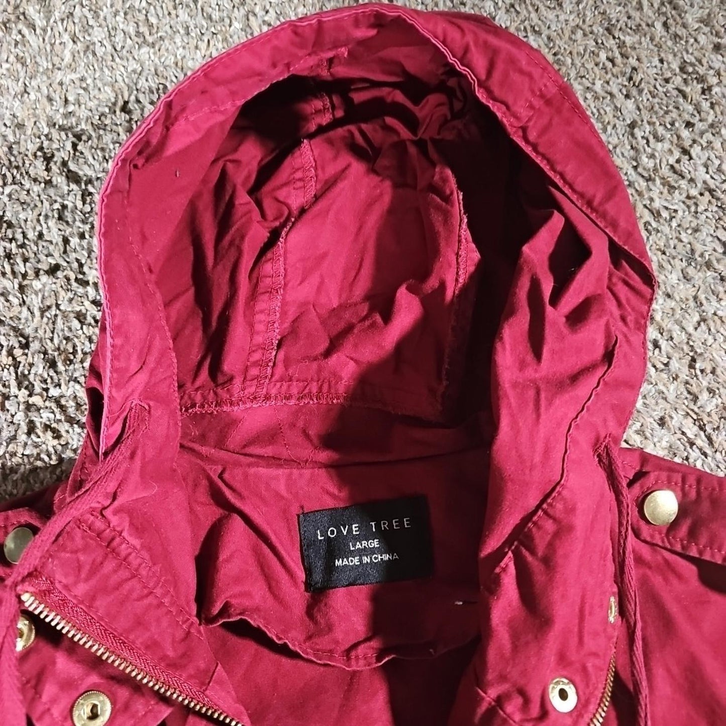 Love Tree Large Burgundy Hood Parka Coat Cotton Snap Zip
