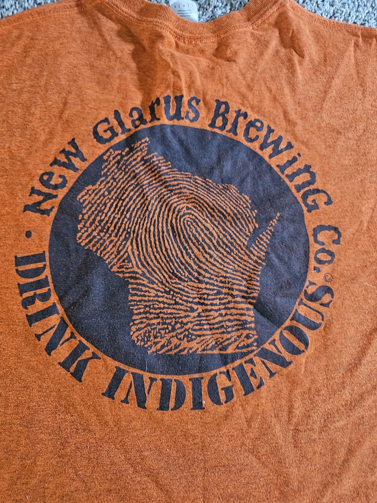 Gildan L Orange T-Shirt New Glarus Brewing Co Drink Indigenous Craft Beer Tee