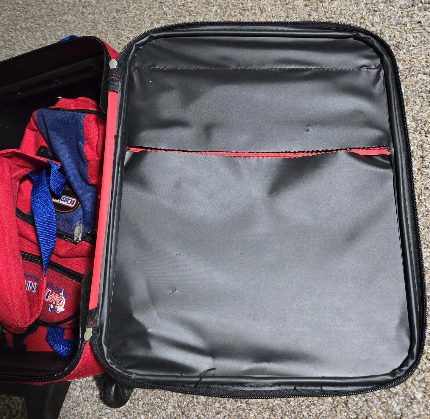 3 Piece Red And Blue  Camp Carnival Luggae Set Wheels