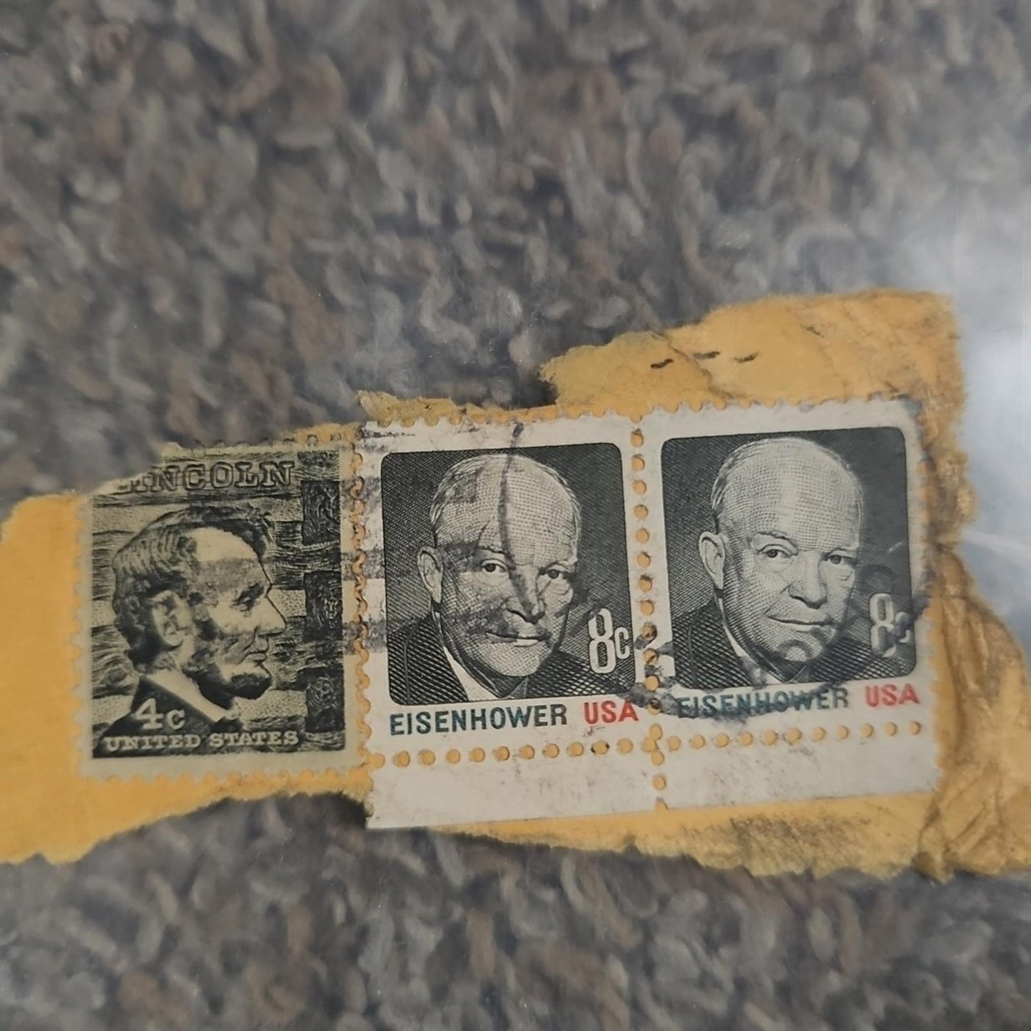 Rare 4c Abraham Lincoln & 2 Eisenhower 8c Stamps with Original Envelope Piece