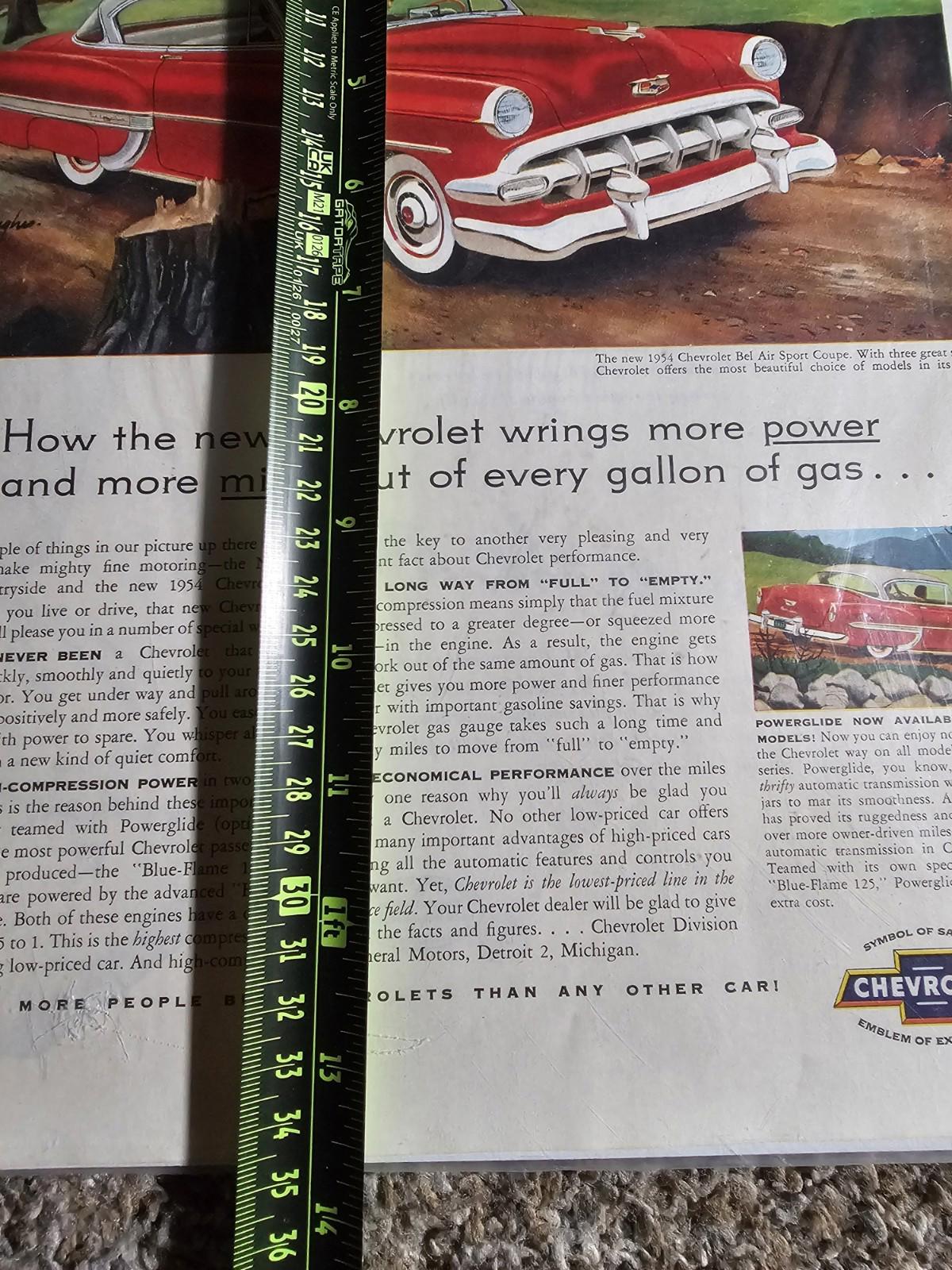 1954 Chevrolet Bel Air Sport Coupe red car art vintage print Ad