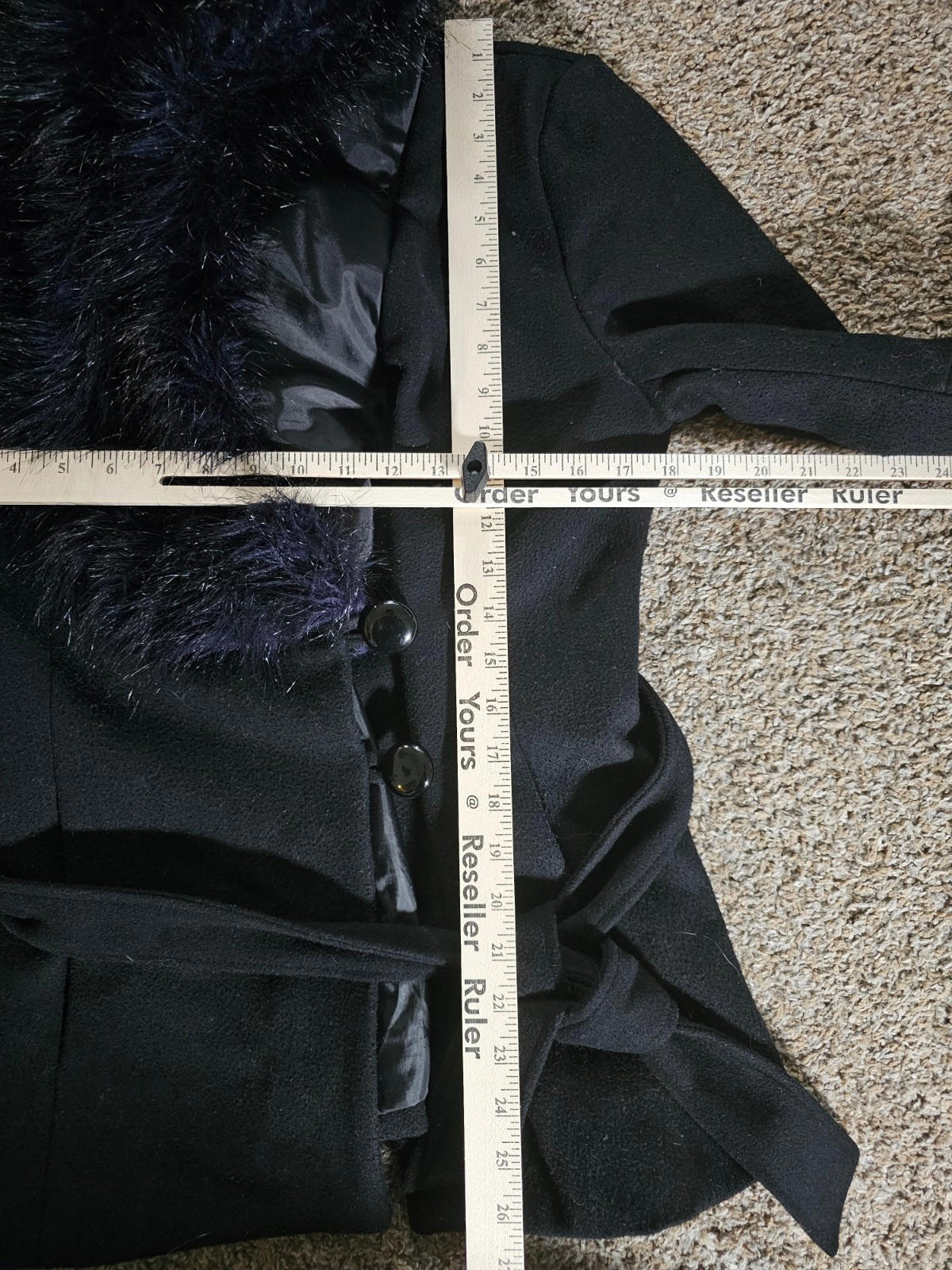 H&M Purple Black faux fur trim wool coat US 8
