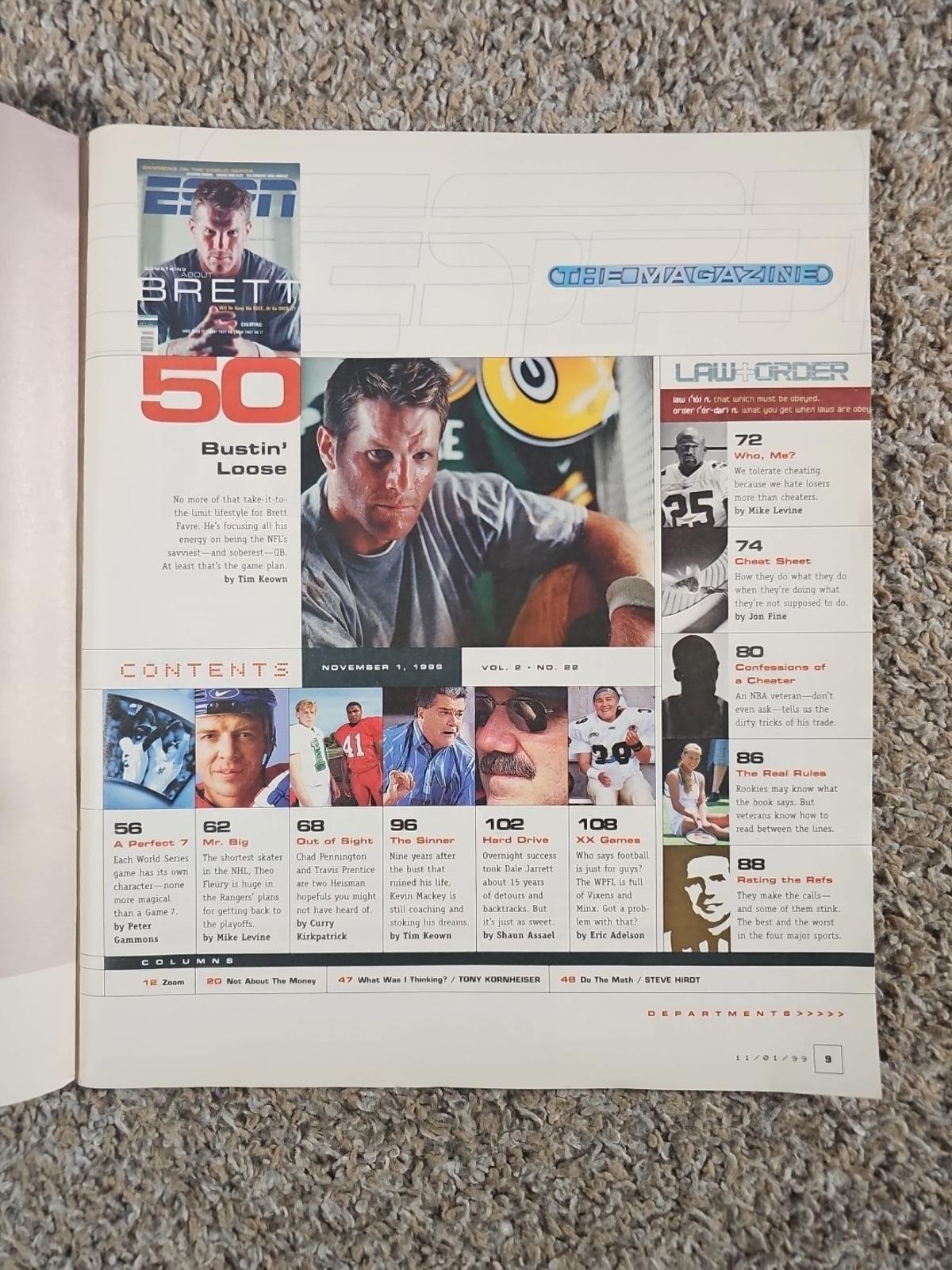 GREEN BAY PACKERS BRETT FAVRE ESPN Magazine NFL Football HOF Vtg 11/01/1999