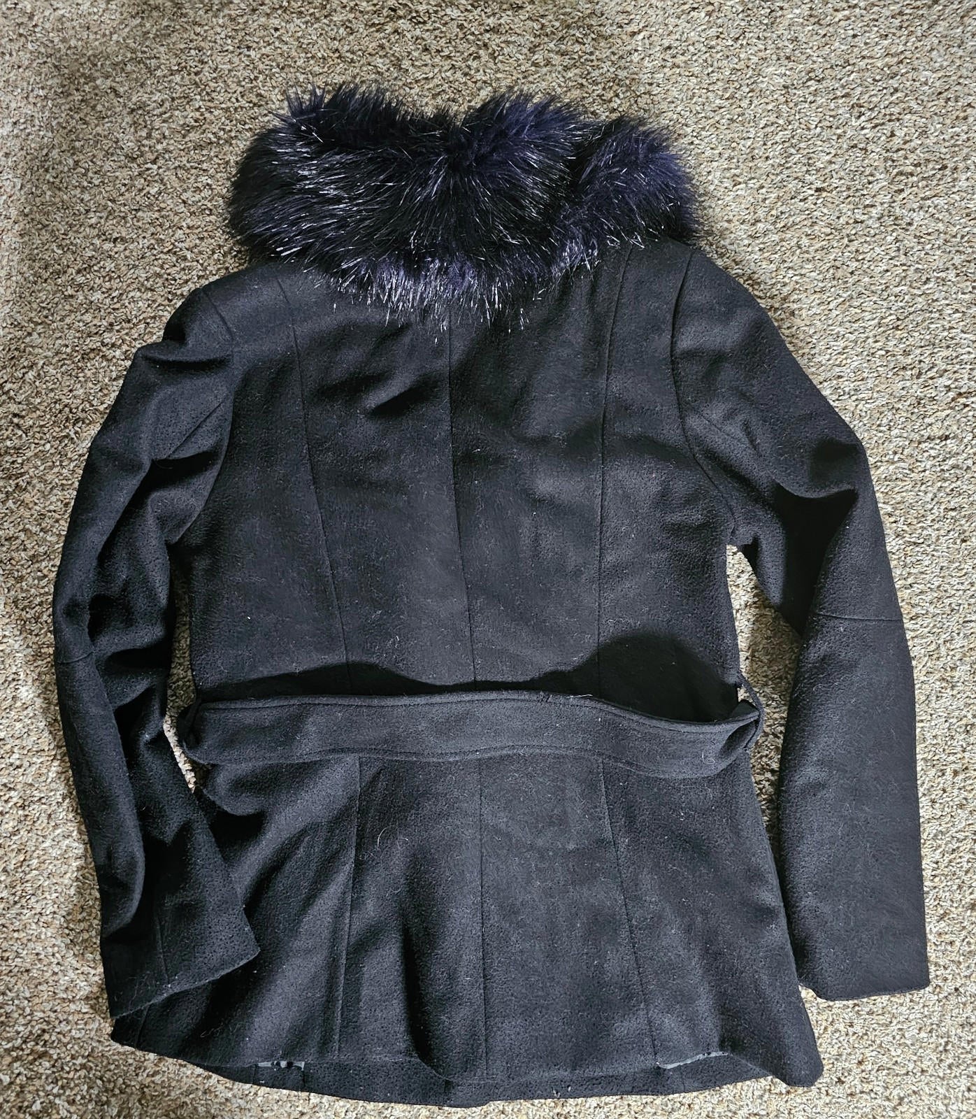 H&M Purple Black faux fur trim wool coat US 8