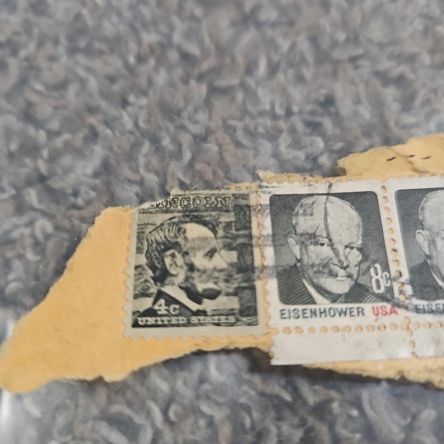 Rare 4c Abraham Lincoln & 2 Eisenhower 8c Stamps with Original Envelope Piece