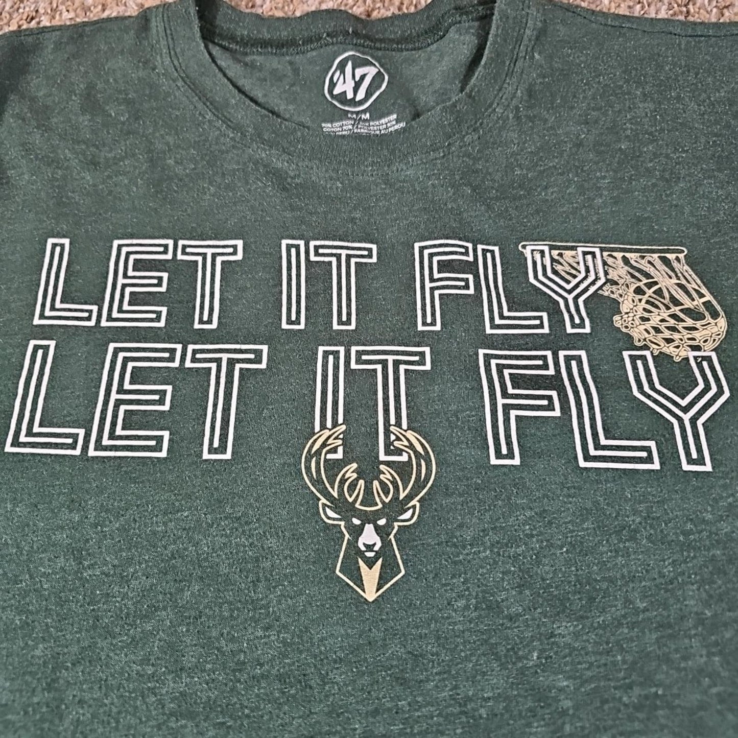 Milwaukee Bucks TSHIRT (Medium) "Let it Fly" GREEN '47