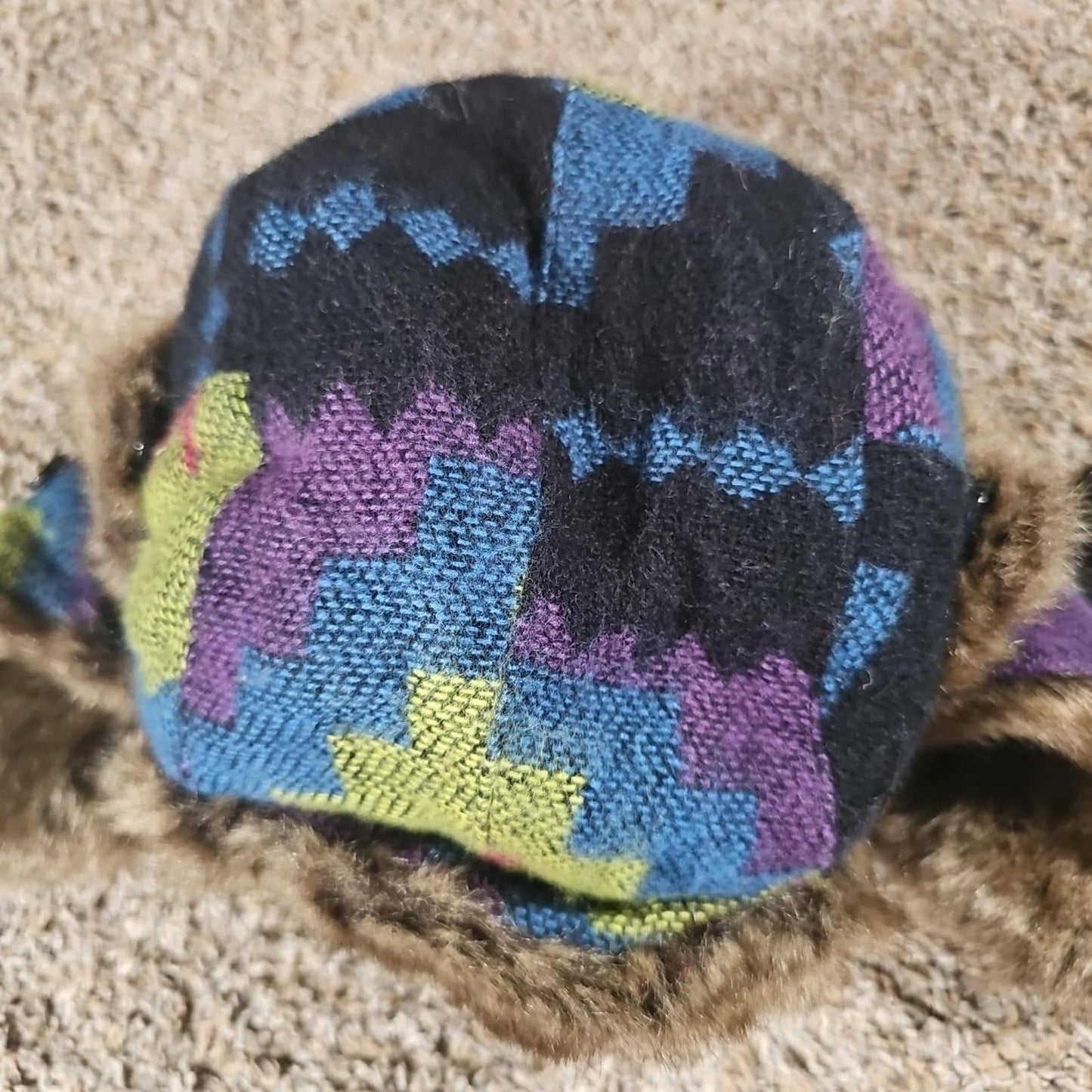 MUDD Trapper Hat Y2K Faux Fur Ear Flaps Multicolor Plaid One Size w/ Strap