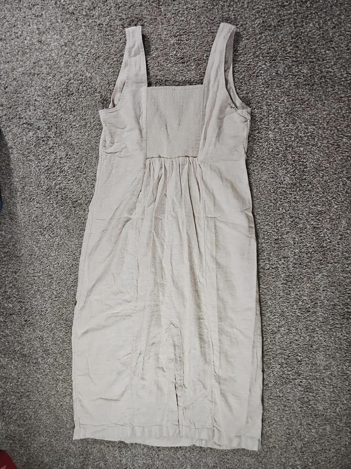 Old Navy Ruffled Smocked Cream Linen Blend Dress Neutral Capsule Minimalist Sz L