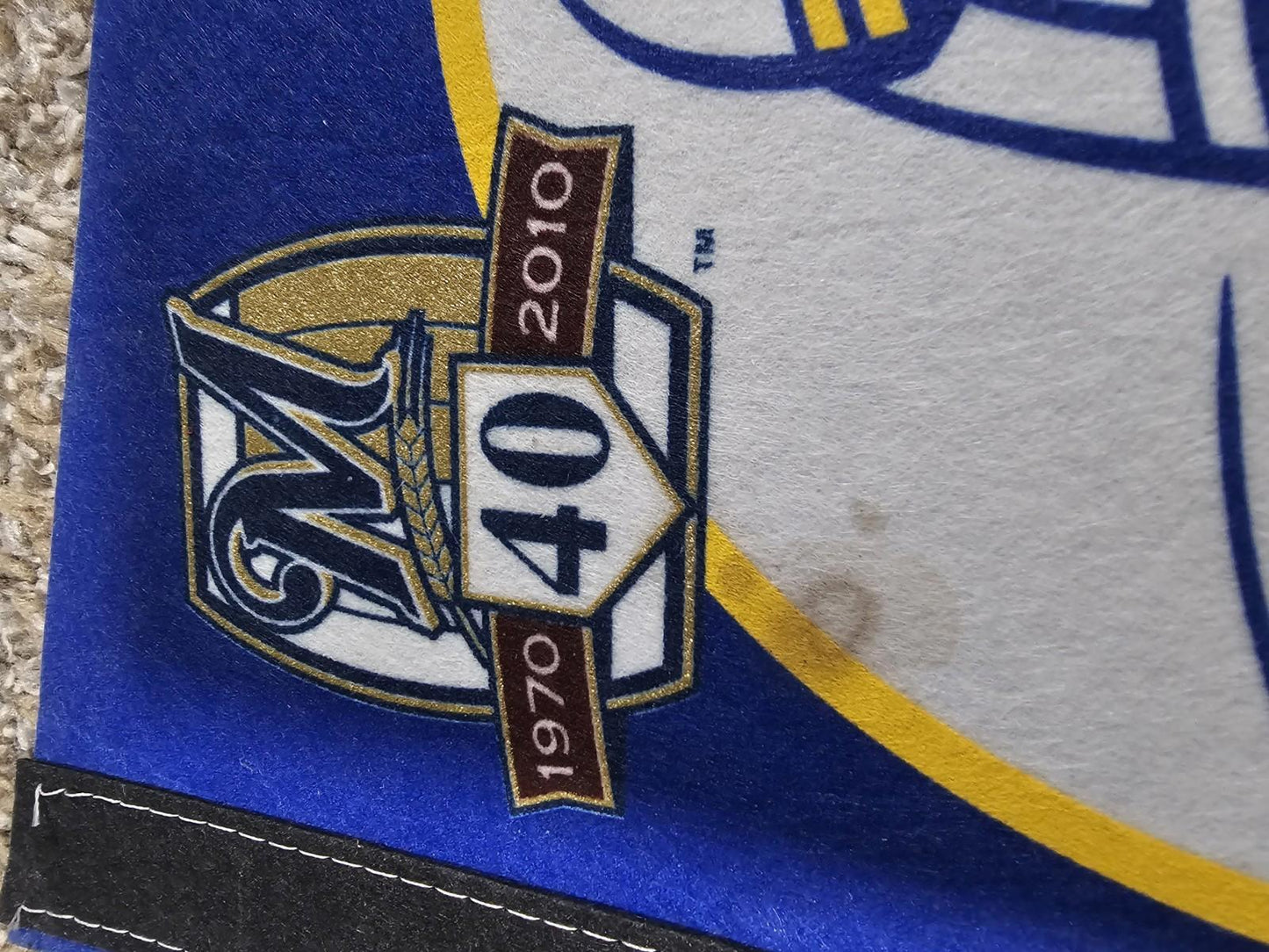 2010 Blue Milwaukee Brewers Barrelman Pennant Sentry - creases