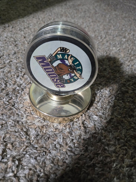 VINTAGE Manitoba Moose IHL HOCKEY PUCK In Glas Co Case
