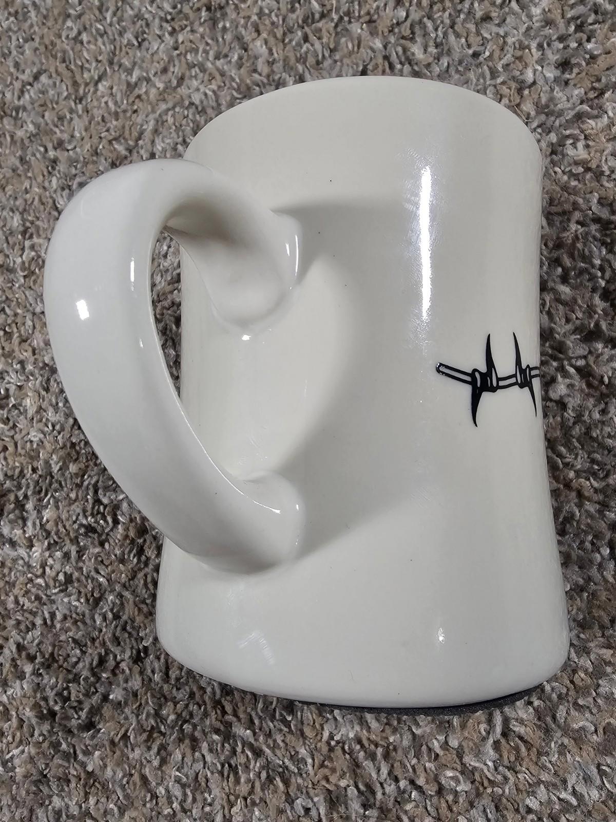 ceramic diner-style coffee mug with a black Barb Wire graphic HEAVY