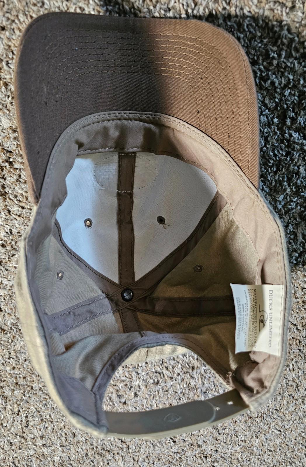 Ducks Unlimited Snap Back Khaki Cap Hat front Patch 2 Ducks