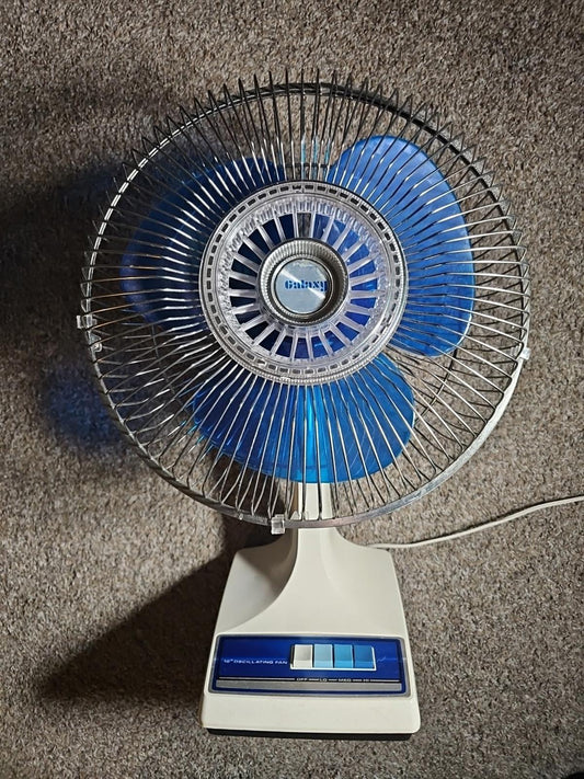 Vintage Galaxy 12" 3 Speed Oscillating Fan Blue Blade Tested!