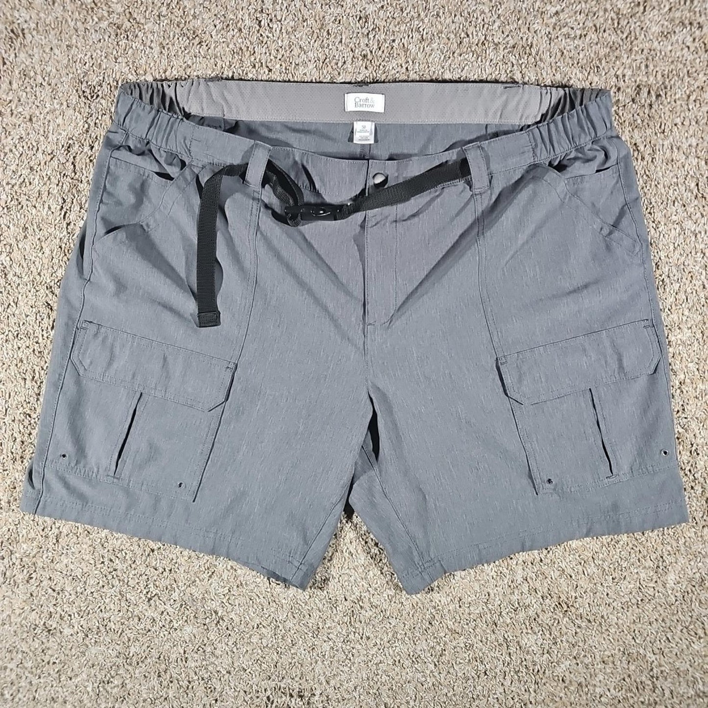 Croft & Barrow Relaxed Stretch Gray Belted Cargo Hiking Shorts Sz 50