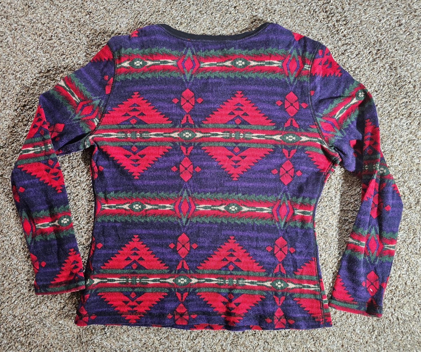 Chaps Denim Henley Shirt Womens L Waffle Thermal Southwest
