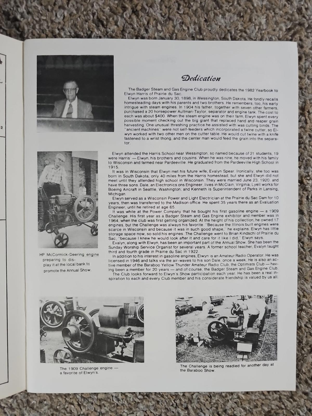 Badger steam and gas engine club baraboo wisconsin booklet 1983