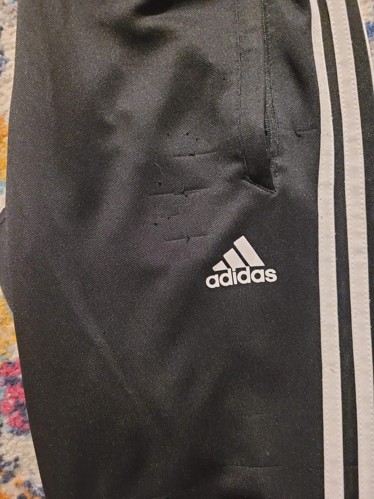 S Adidas track sweatpants missing drawstring fabric pulls