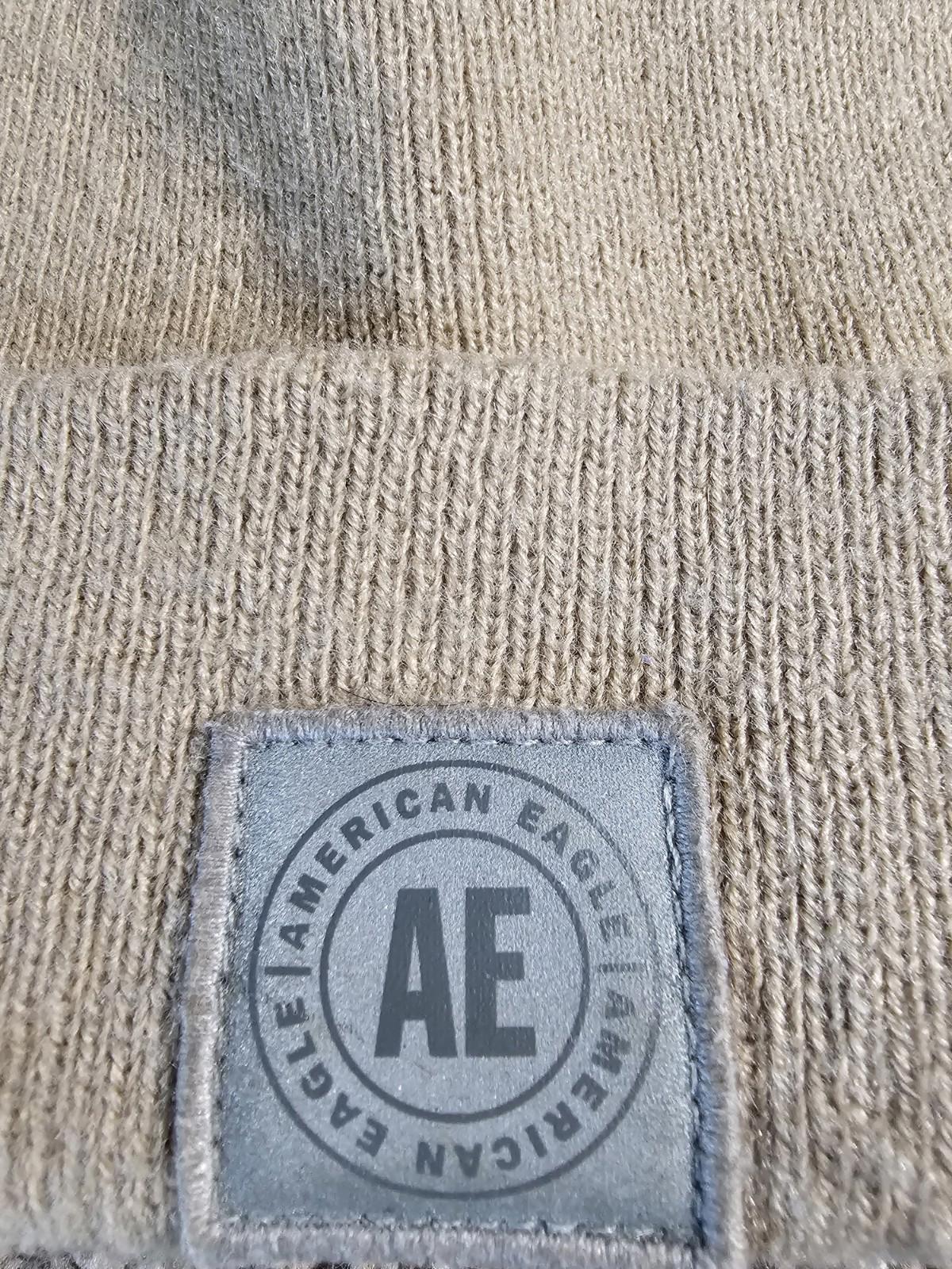American Eagle AE Beanie Hat One Size Beige Tan Knit Logo
