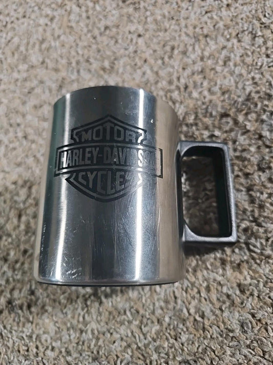 Vintage Harley-Davidson Stainless Steel Coffee Mug Cup ©1999 Bar Shield Logo