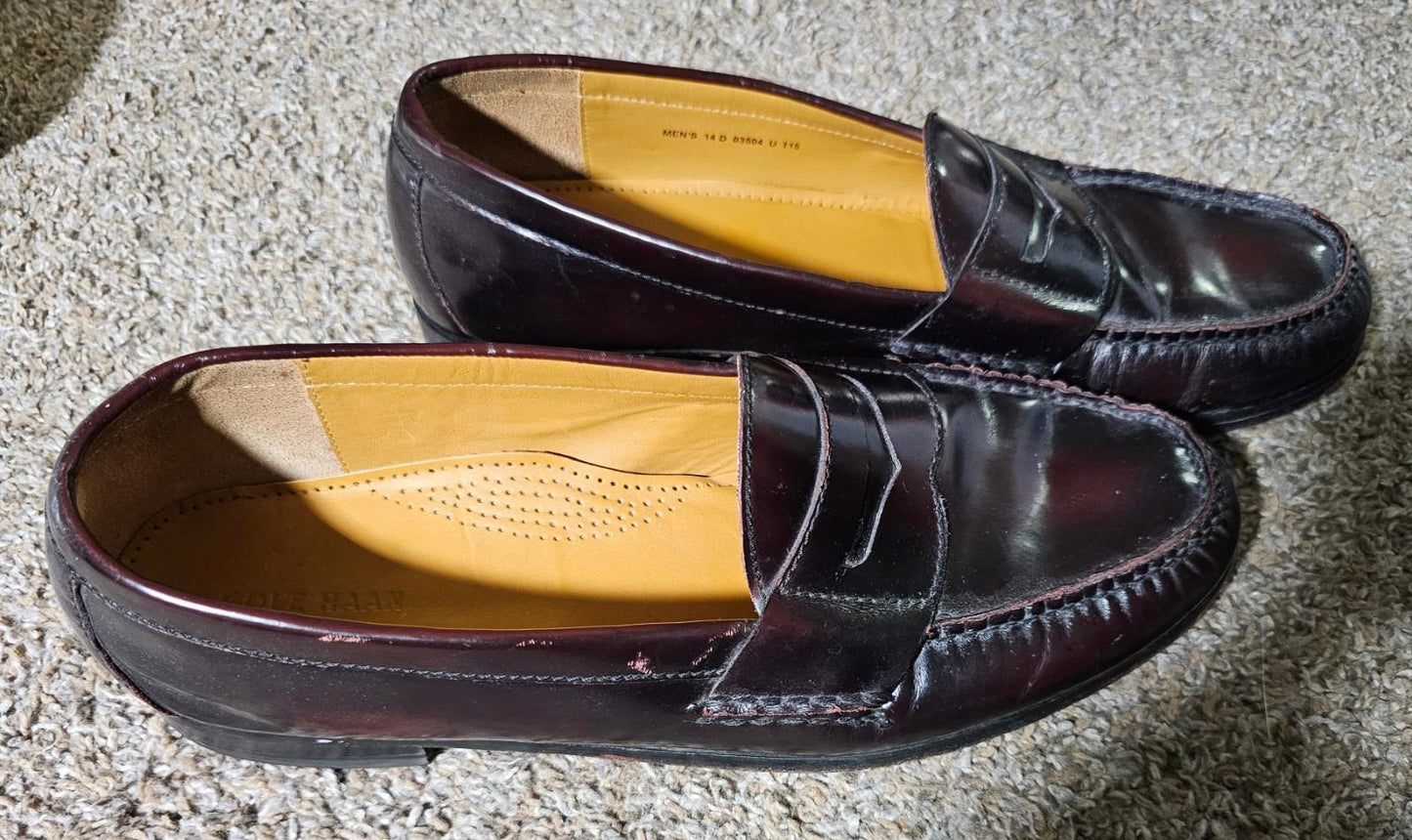 Cole Haan 03504 Burgundy Leather Slip-On Dress Loafers 14D