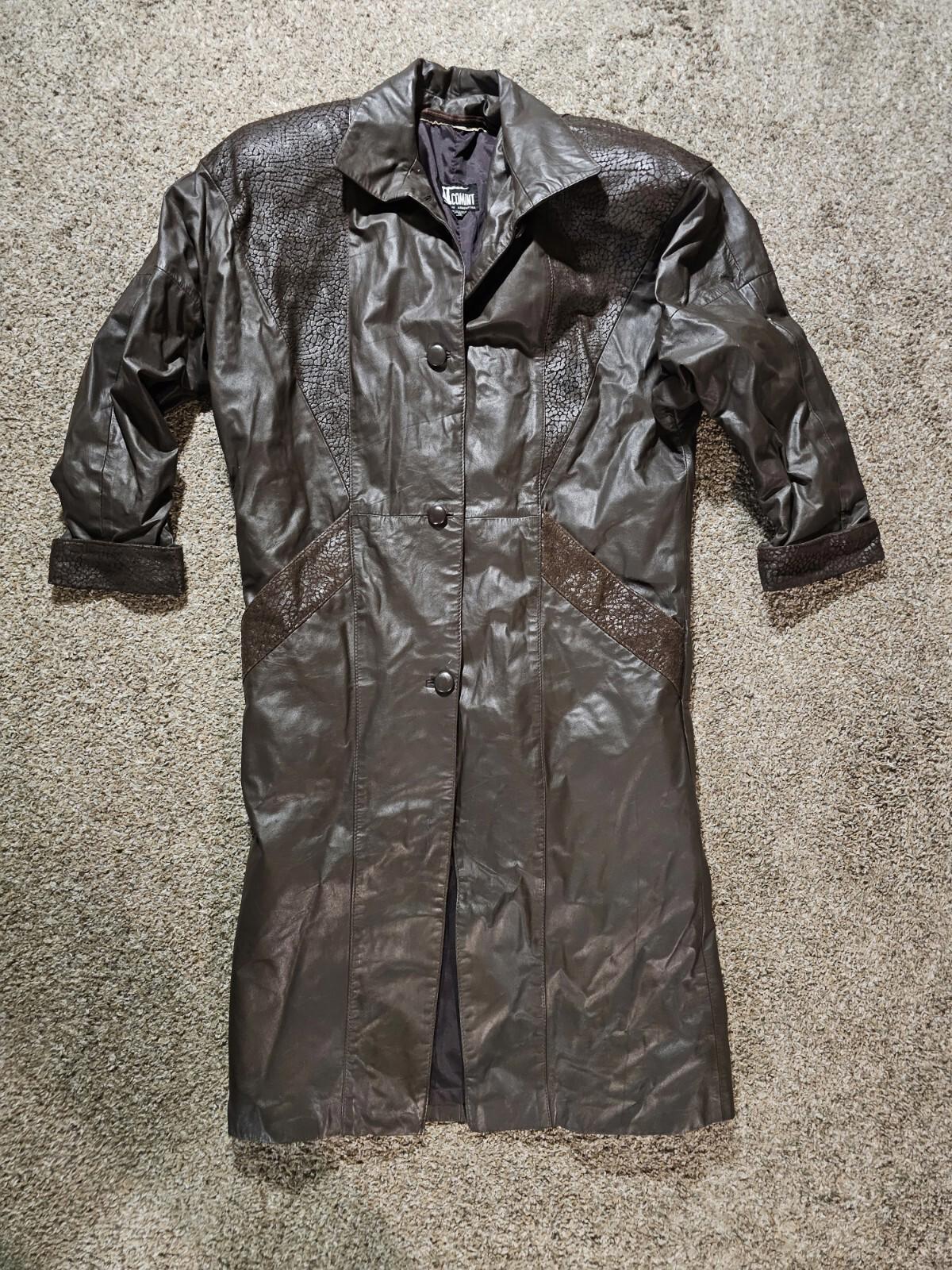 Comint Argentina Long Trench Style Brown Leather Jacket S