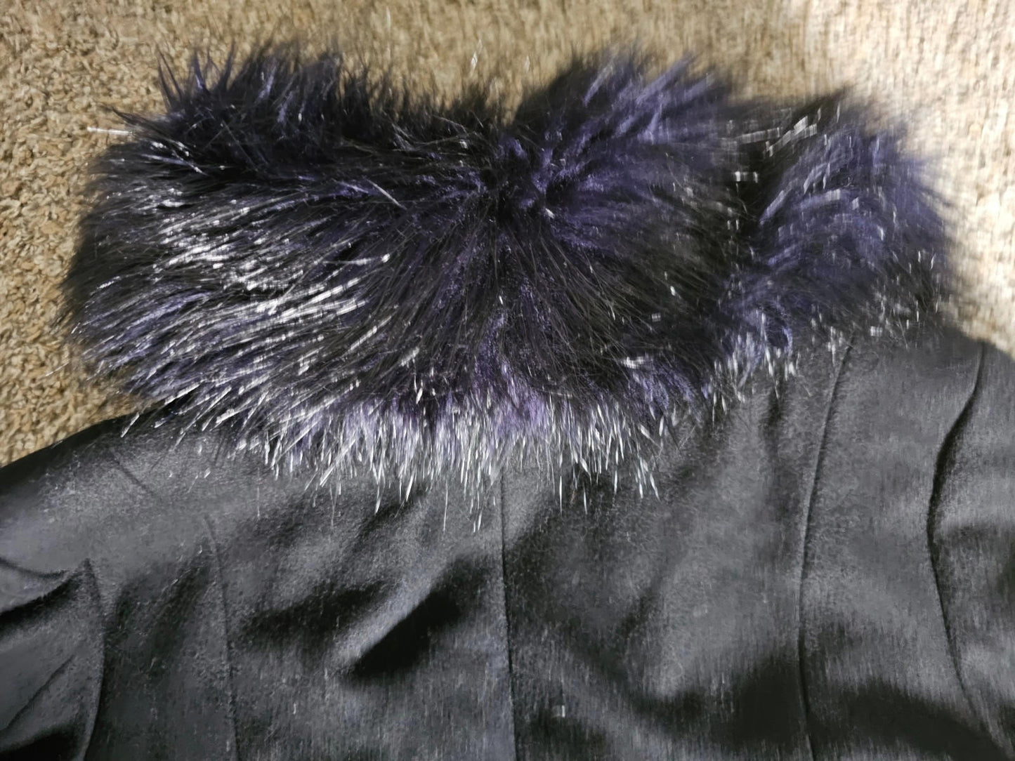 H&M Purple Black faux fur trim wool coat US 8
