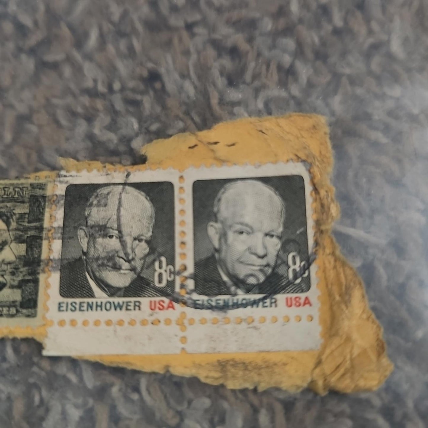 Rare 4c Abraham Lincoln & 2 Eisenhower 8c Stamps with Original Envelope Piece