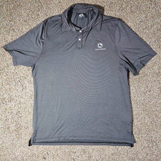 J America Large Gray John Deere Striped Polo Shirt