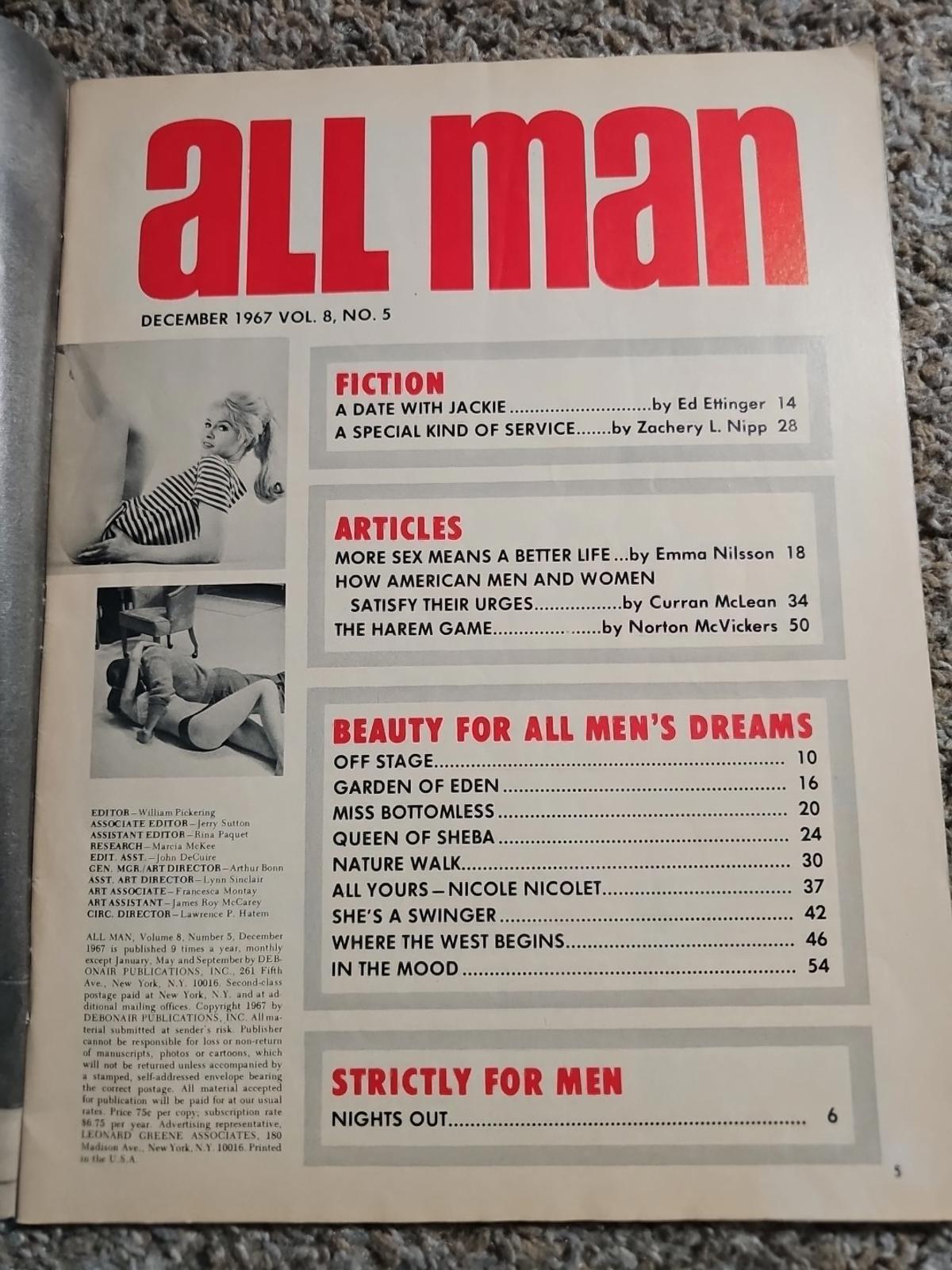 ALL MAN Men's Magazine, Dec. 1967 Eve Eden, Suzy James, Others, Fiction