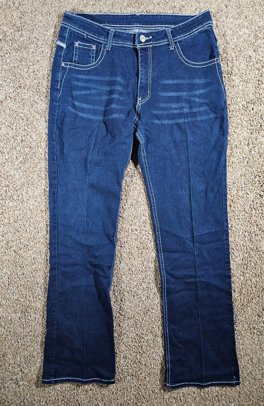 Feather embroidery pockets Large blue jeans APPROX 30x31
