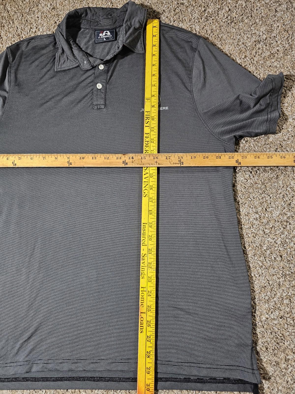 J America Large Gray John Deere Striped Polo Shirt