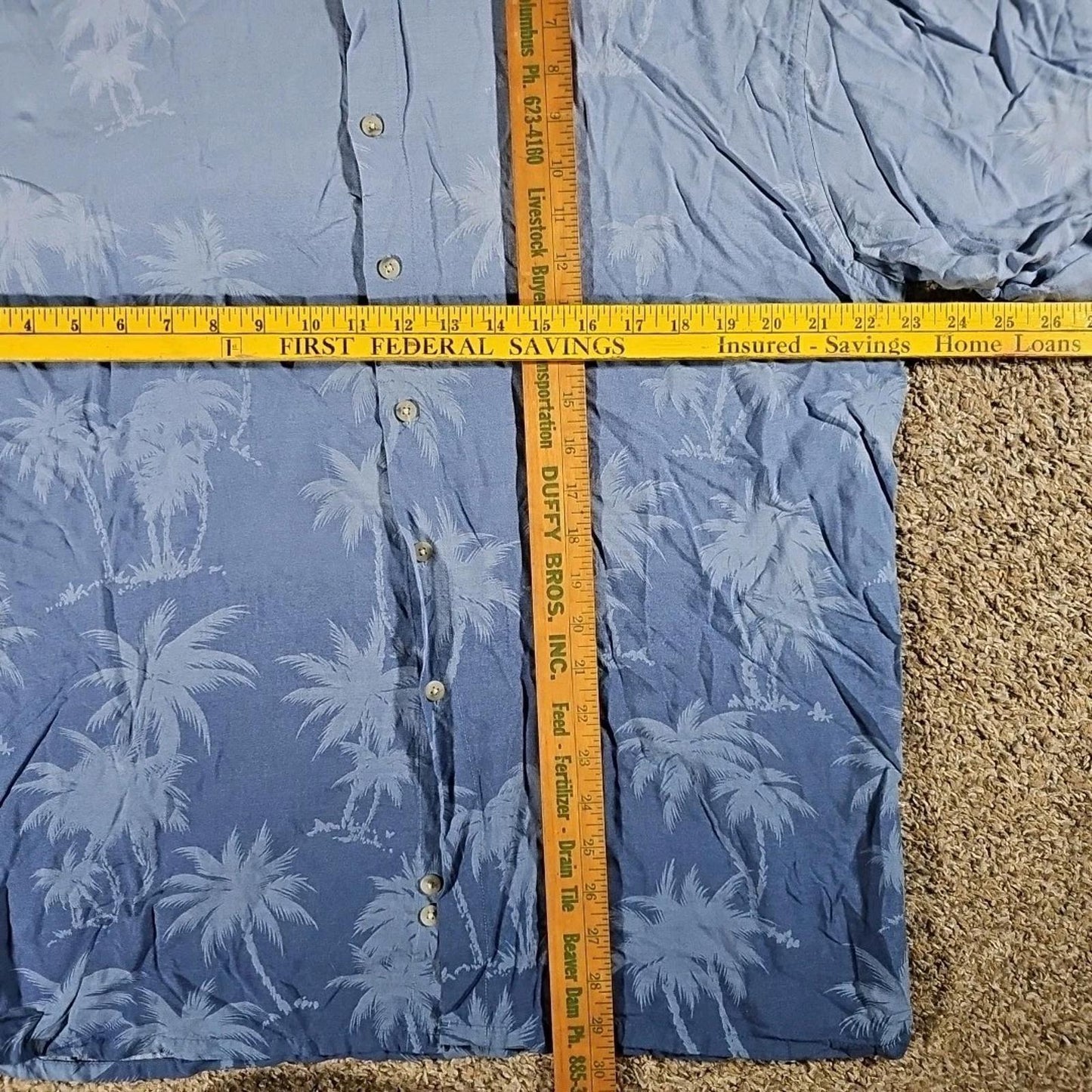 Campia Moda L 100% Rayon Blue Palm Trees Hawaiian Button Up